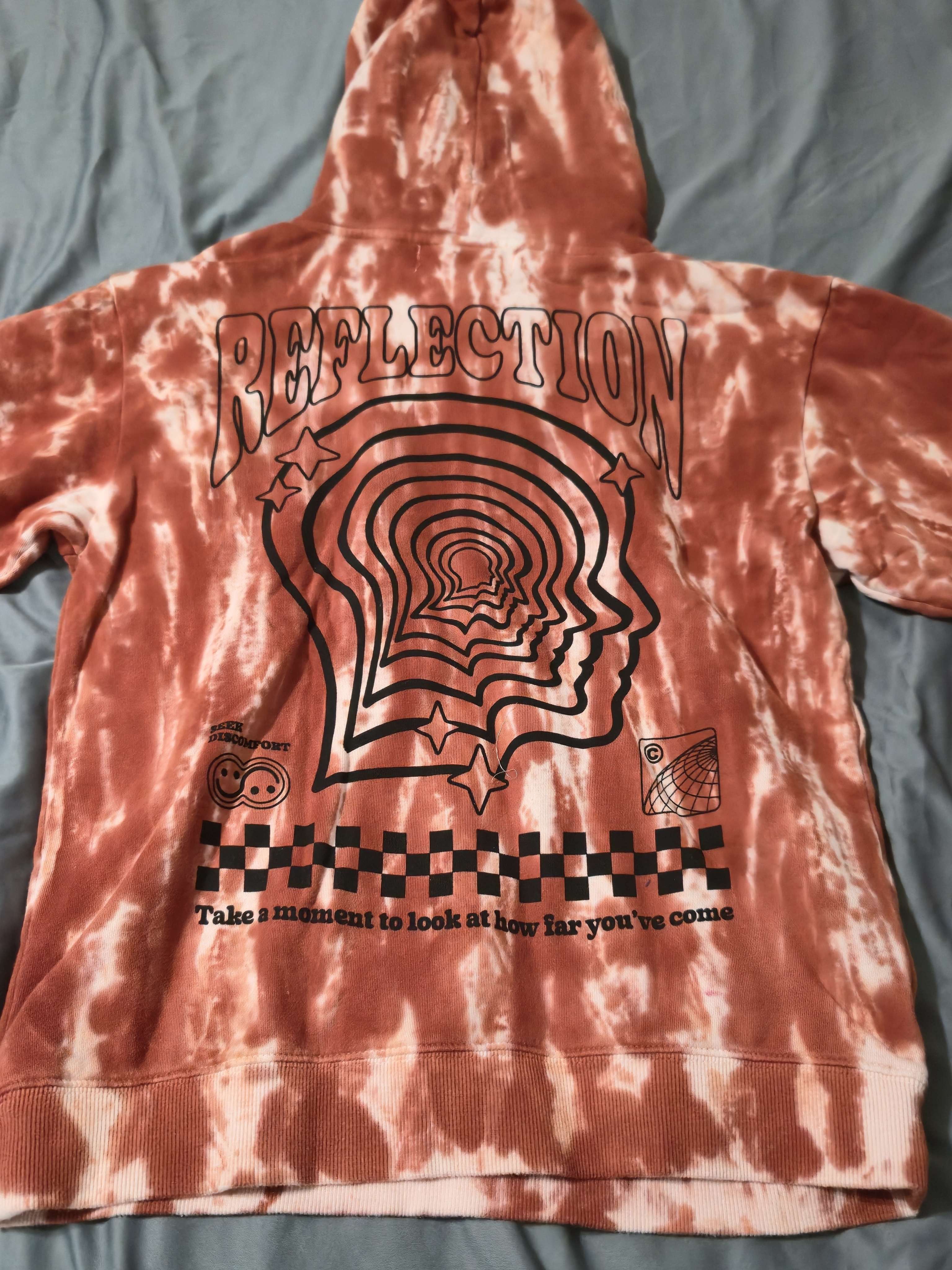 Seek Discomfort Reflection Burnt Orange Tie Dye Hoodie Mens Small Kangaroo Pouch